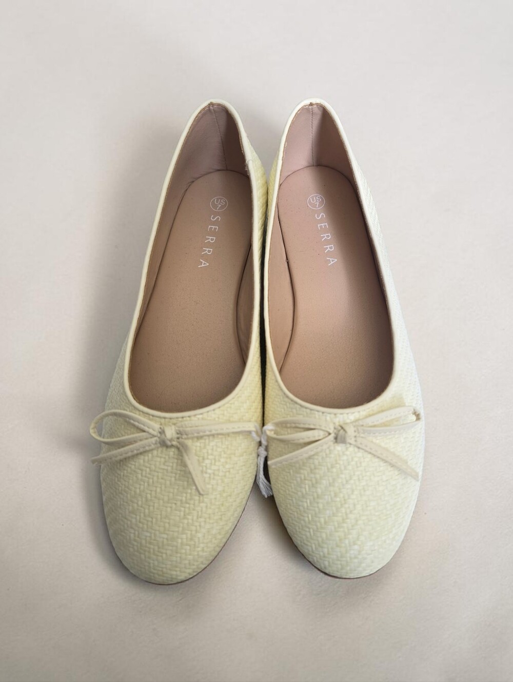 Serra Pale Yellow Bow-Trim Ballet Flats